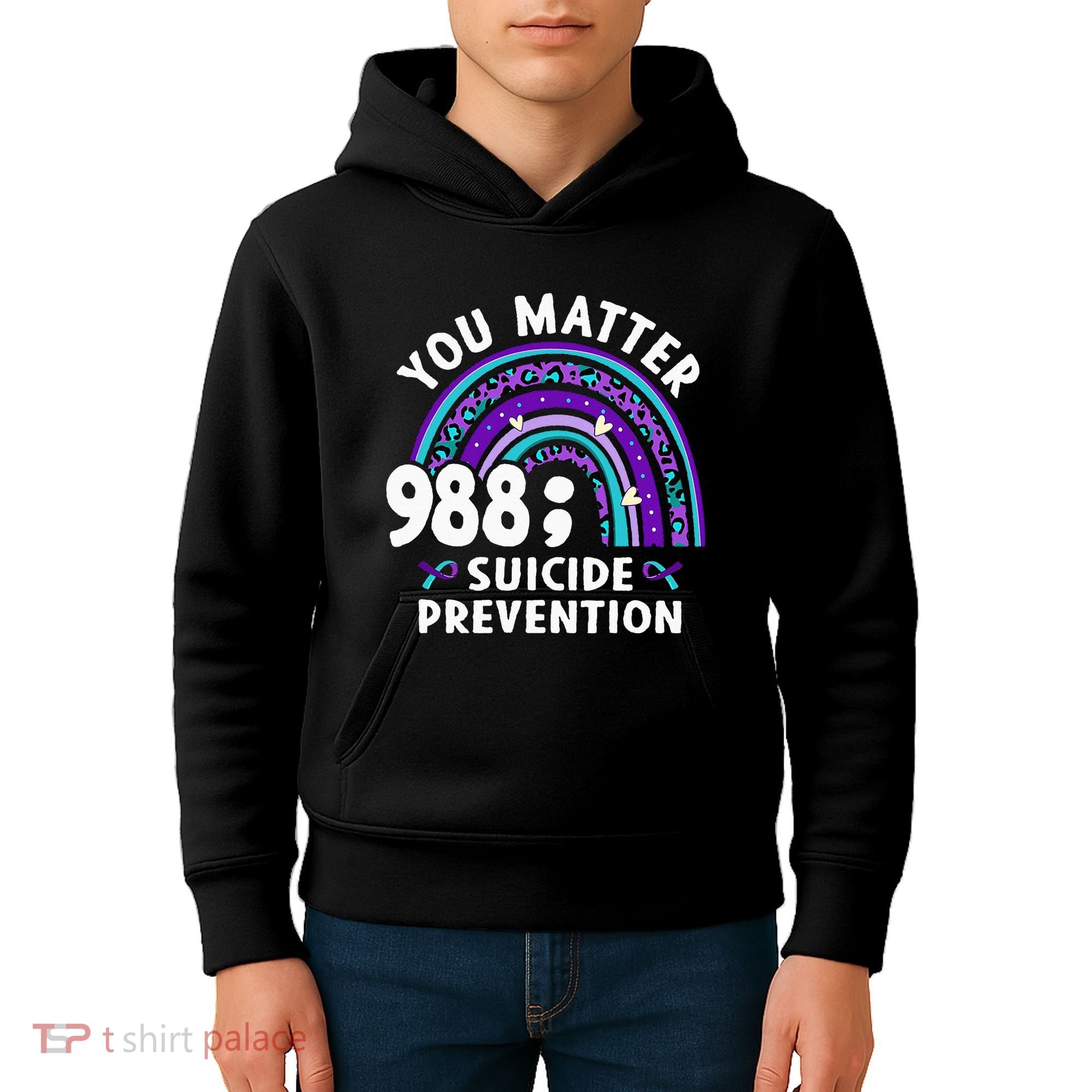 Rainbow You Matter 988 Suicide Prevention Awareness Ribbon Kids Hoodie