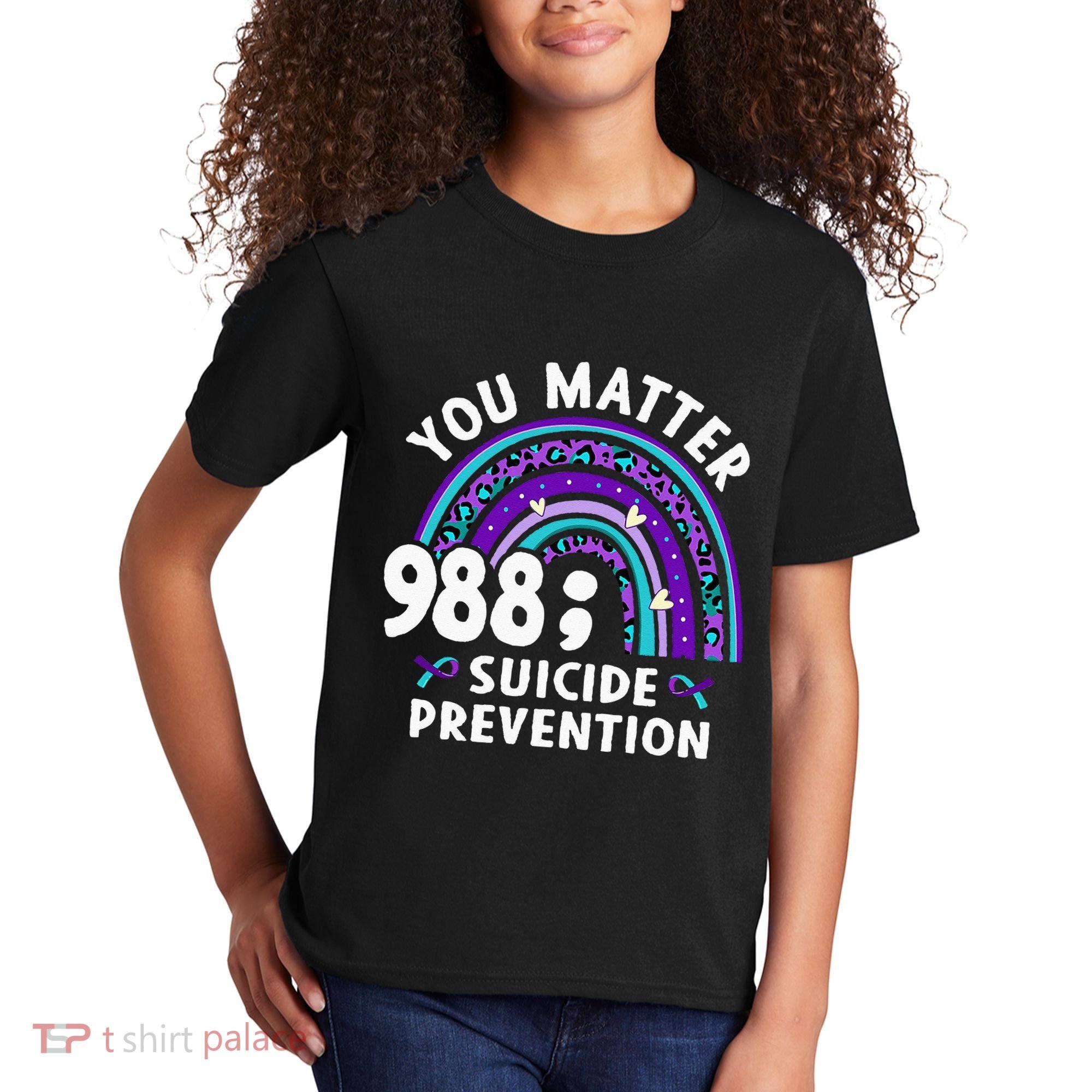 Rainbow You Matter 988 Suicide Prevention Awareness Ribbon Kids T-Shirt