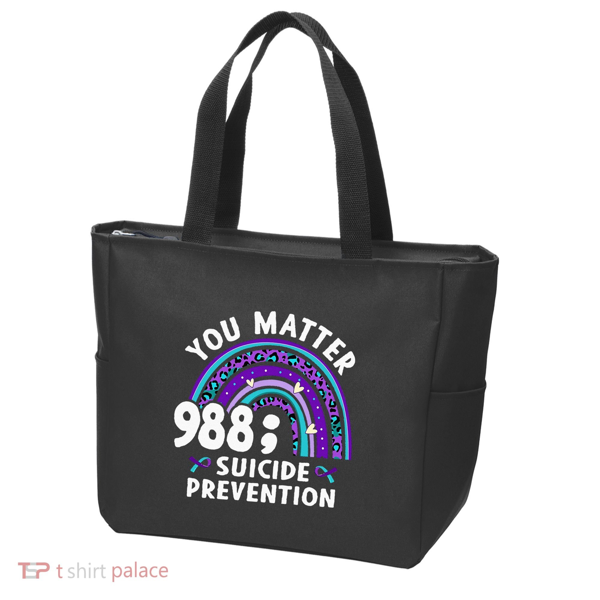 Rainbow You Matter 988 Suicide Prevention Awareness Ribbon Tote Bag