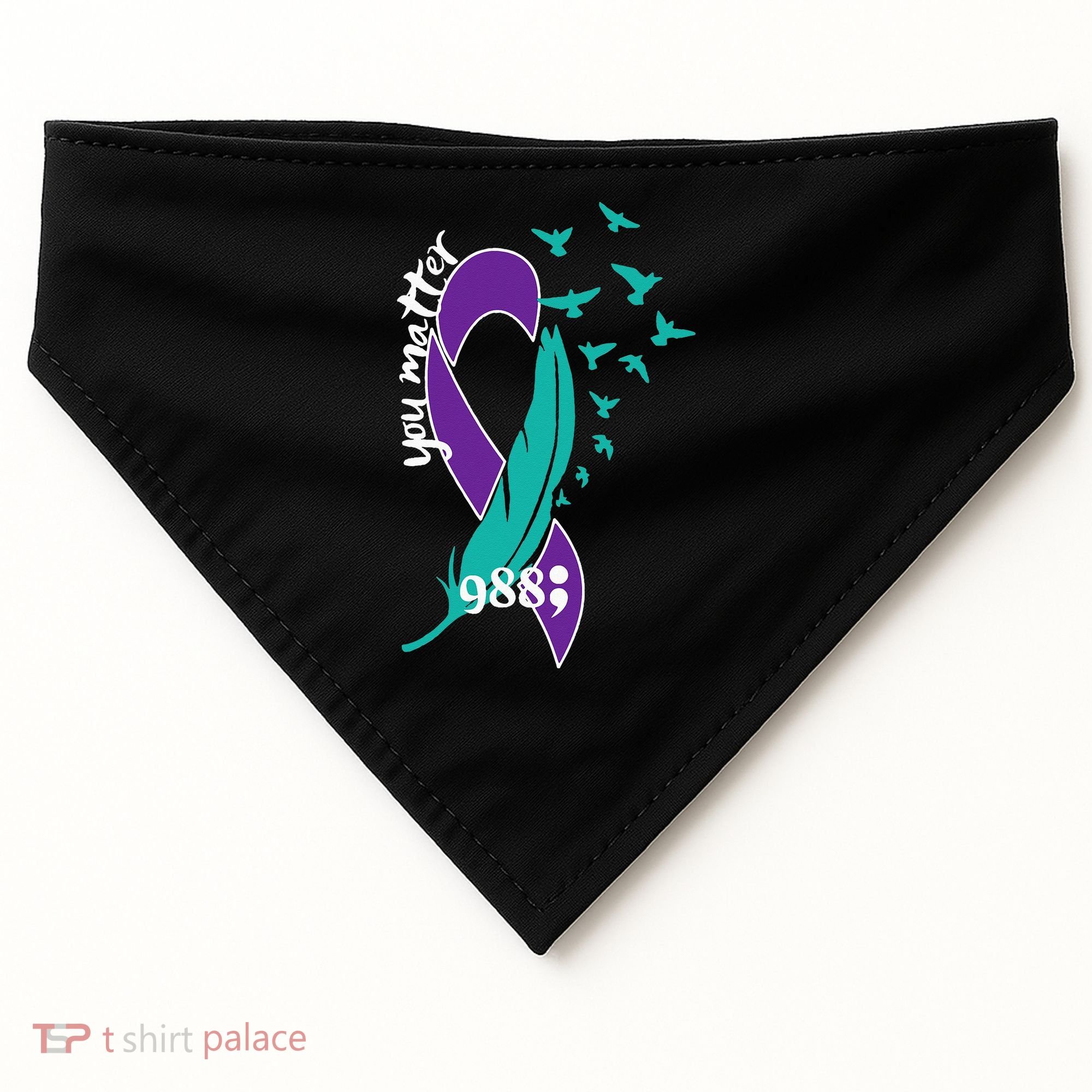 Rainbow You Matter 988 Suicide Prevention Awareness Ribbon USA-Made Doggie Bandana