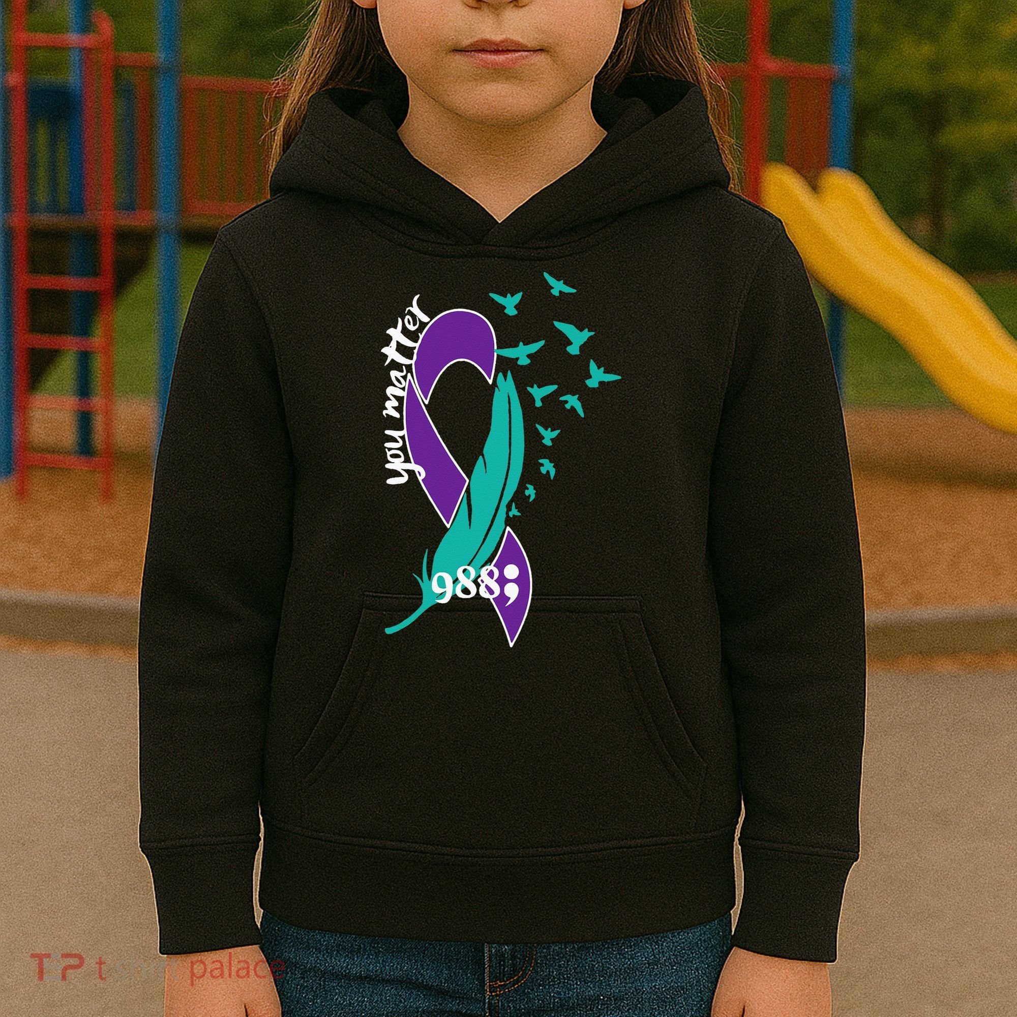 Rainbow You Matter 988 Suicide Prevention Awareness Ribbon Kids Hoodie