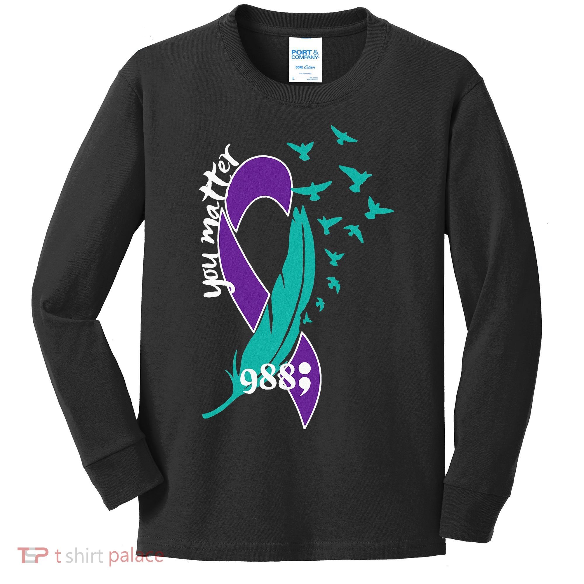 Rainbow You Matter 988 Suicide Prevention Awareness Ribbon Kids Long Sleeve Shirt