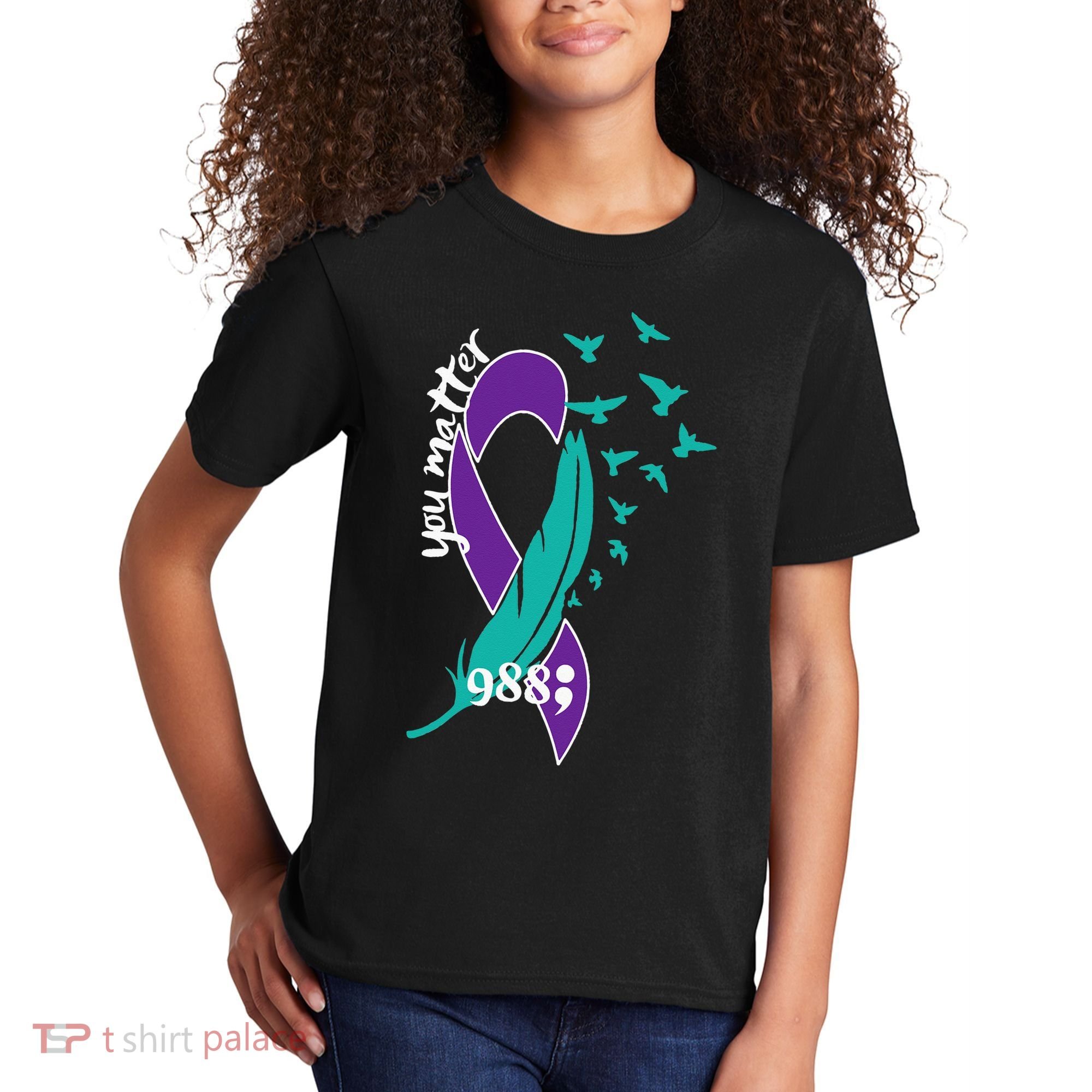 Rainbow You Matter 988 Suicide Prevention Awareness Ribbon Kids T-Shirt