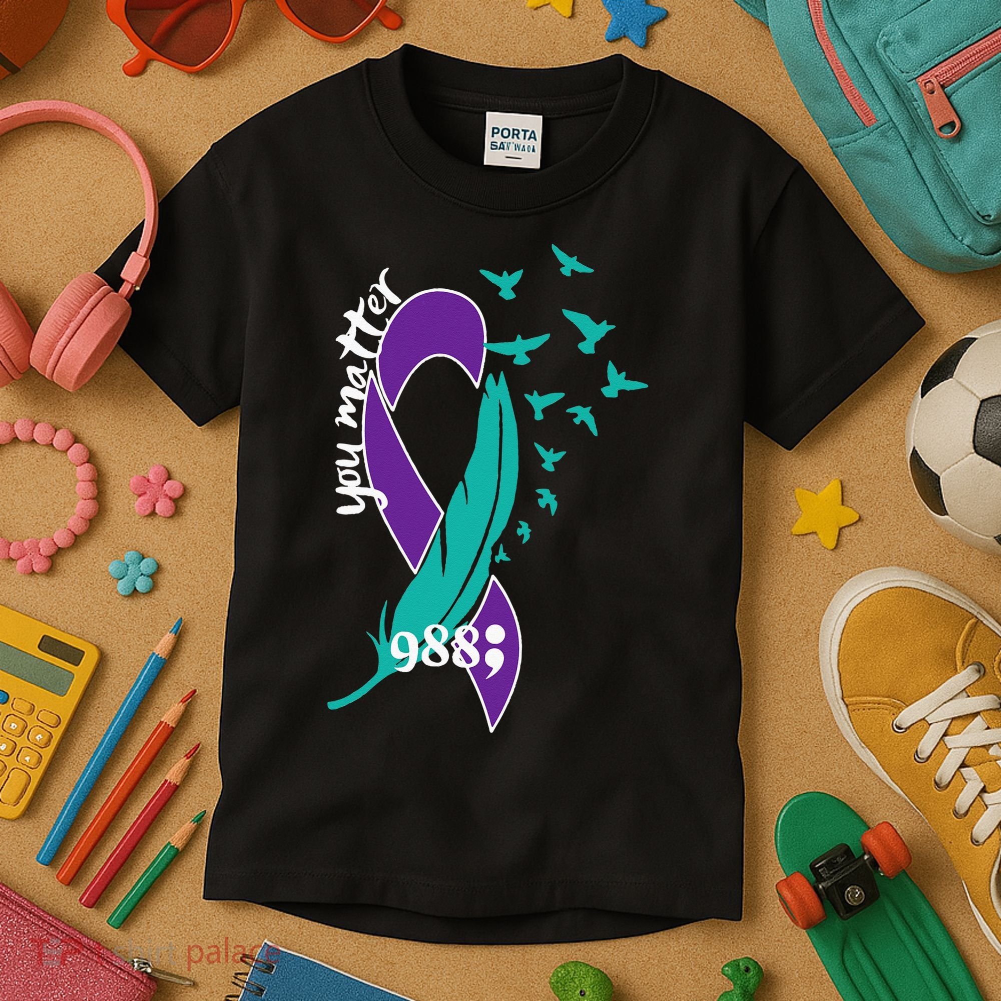 Rainbow You Matter 988 Suicide Prevention Awareness Ribbon Kids T-Shirt
