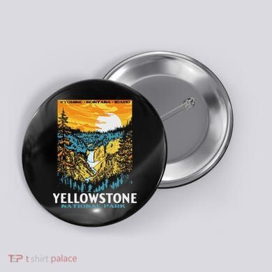 Retro Yellowstone National Park Wpa Style Lower Falls Button