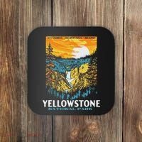 Retro Yellowstone National Park Wpa Style Lower Falls Coaster thumb 0