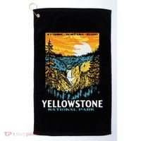 Retro Yellowstone National Park Wpa Style Lower Falls Golf Towel thumb 0