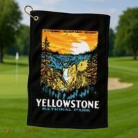 Retro Yellowstone National Park Wpa Style Lower Falls Golf Towel thumb 1