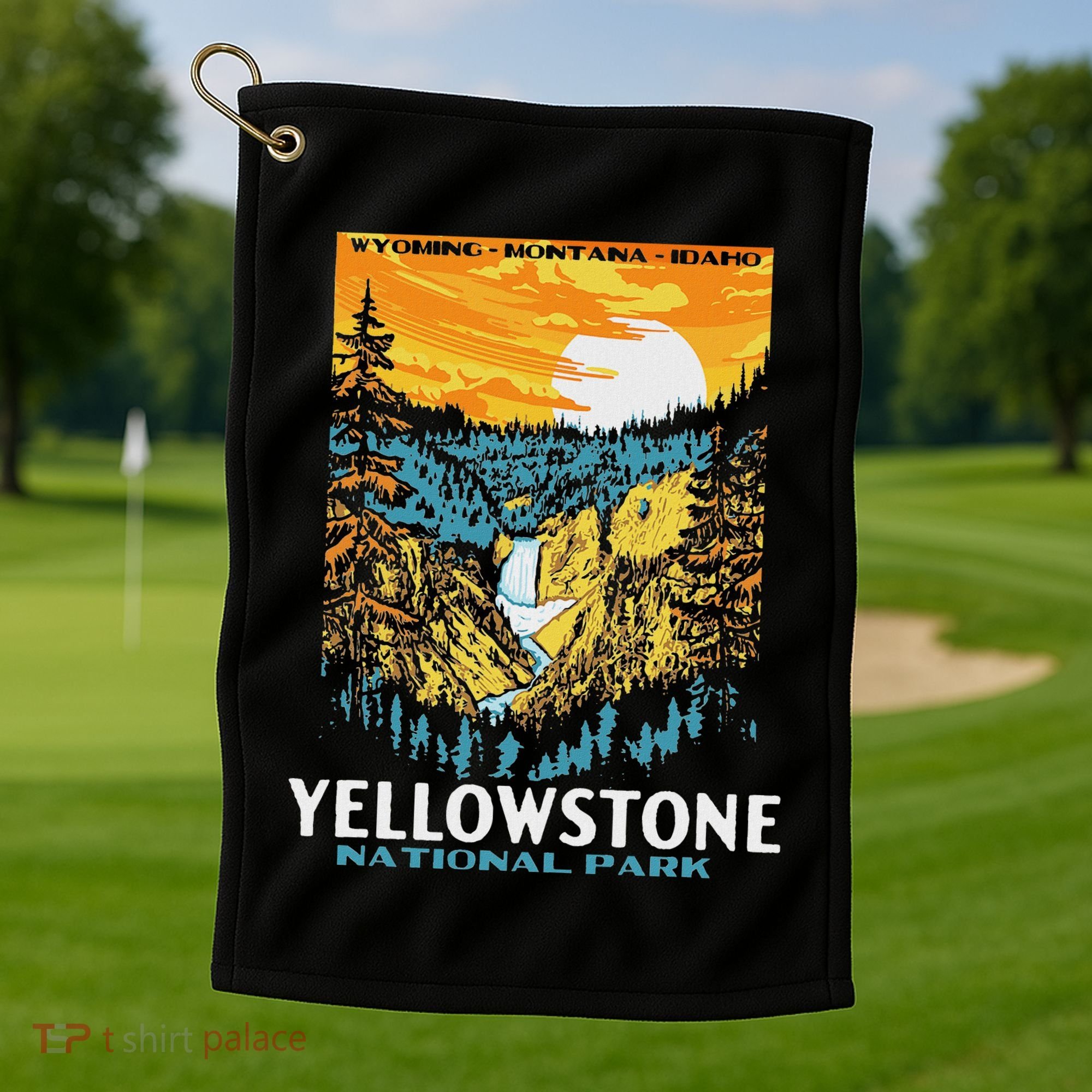 Retro Yellowstone National Park Wpa Style Lower Falls Golf Towel