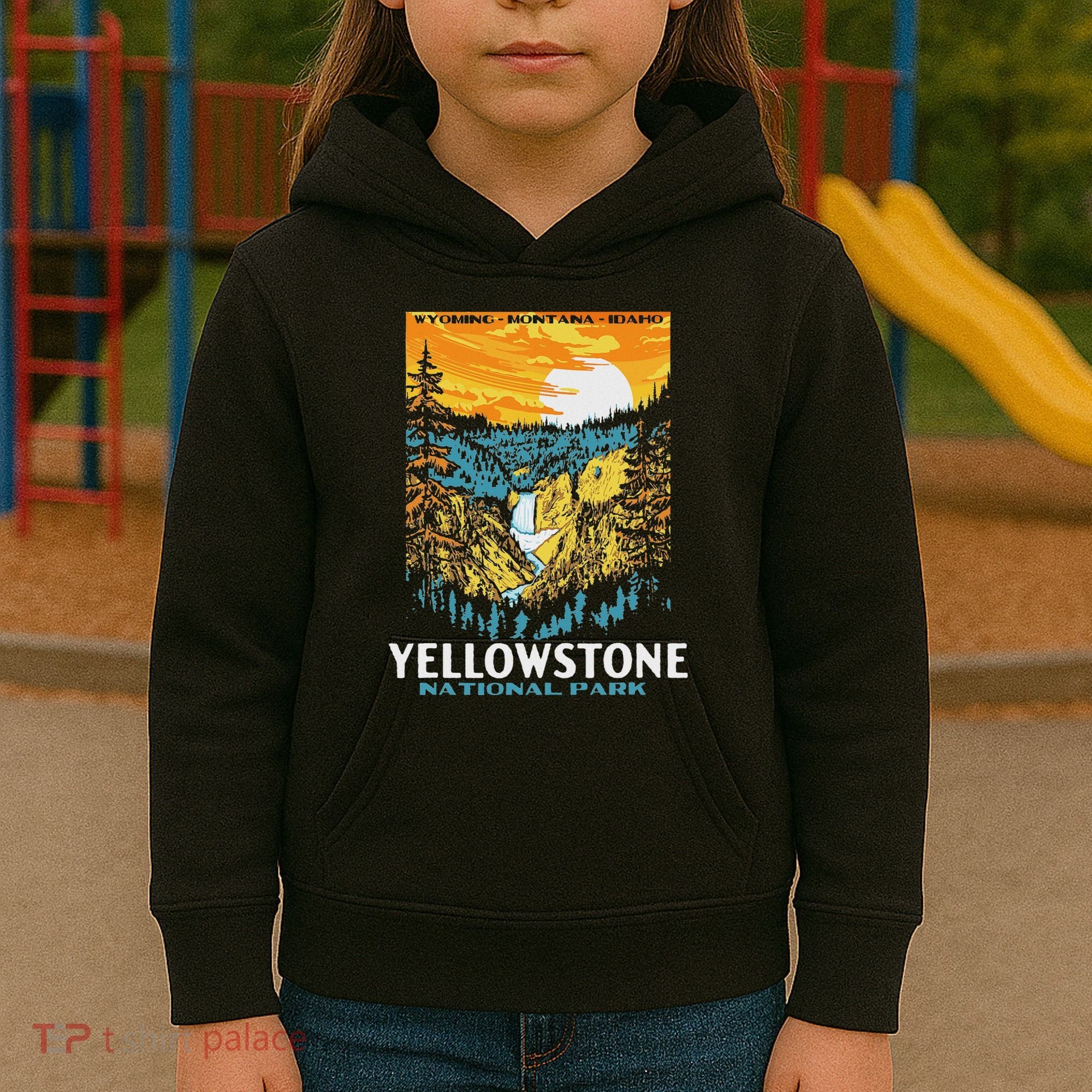 Retro Yellowstone National Park Wpa Style Lower Falls Kids Hoodie