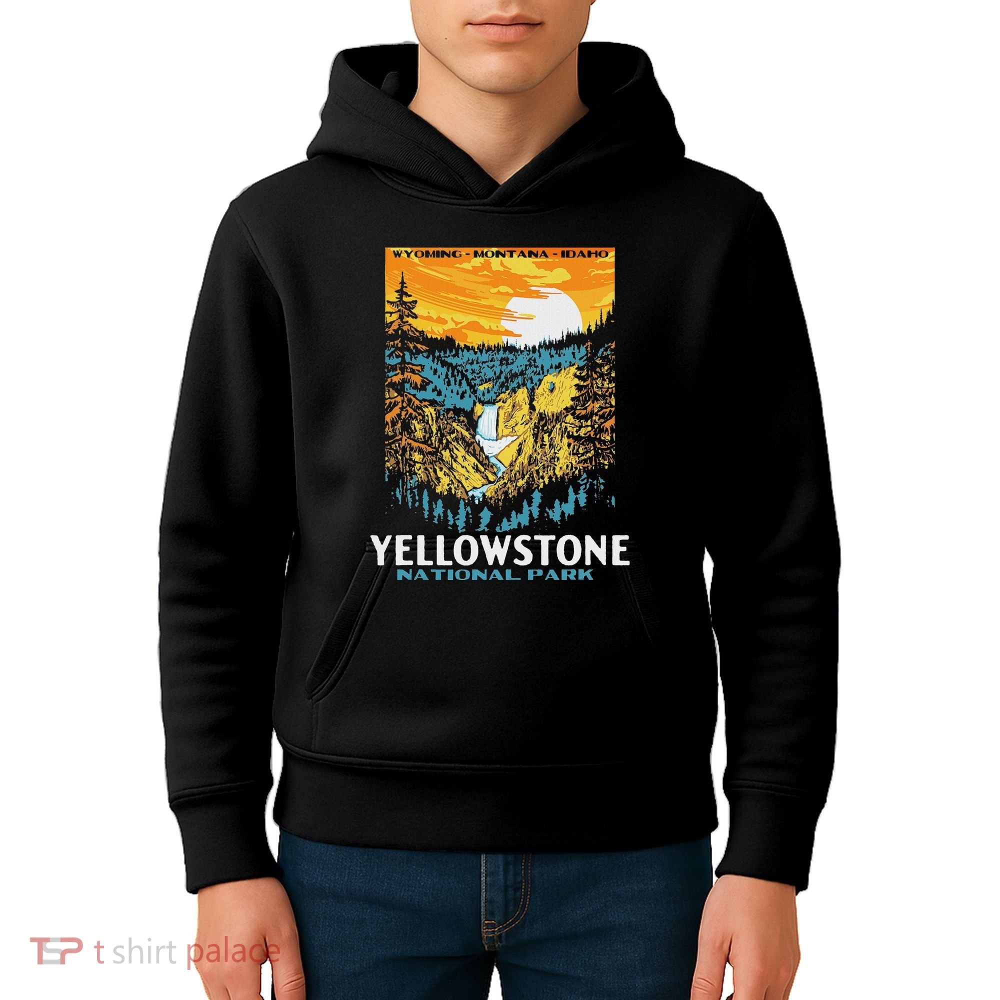 Retro Yellowstone National Park Wpa Style Lower Falls Kids Hoodie