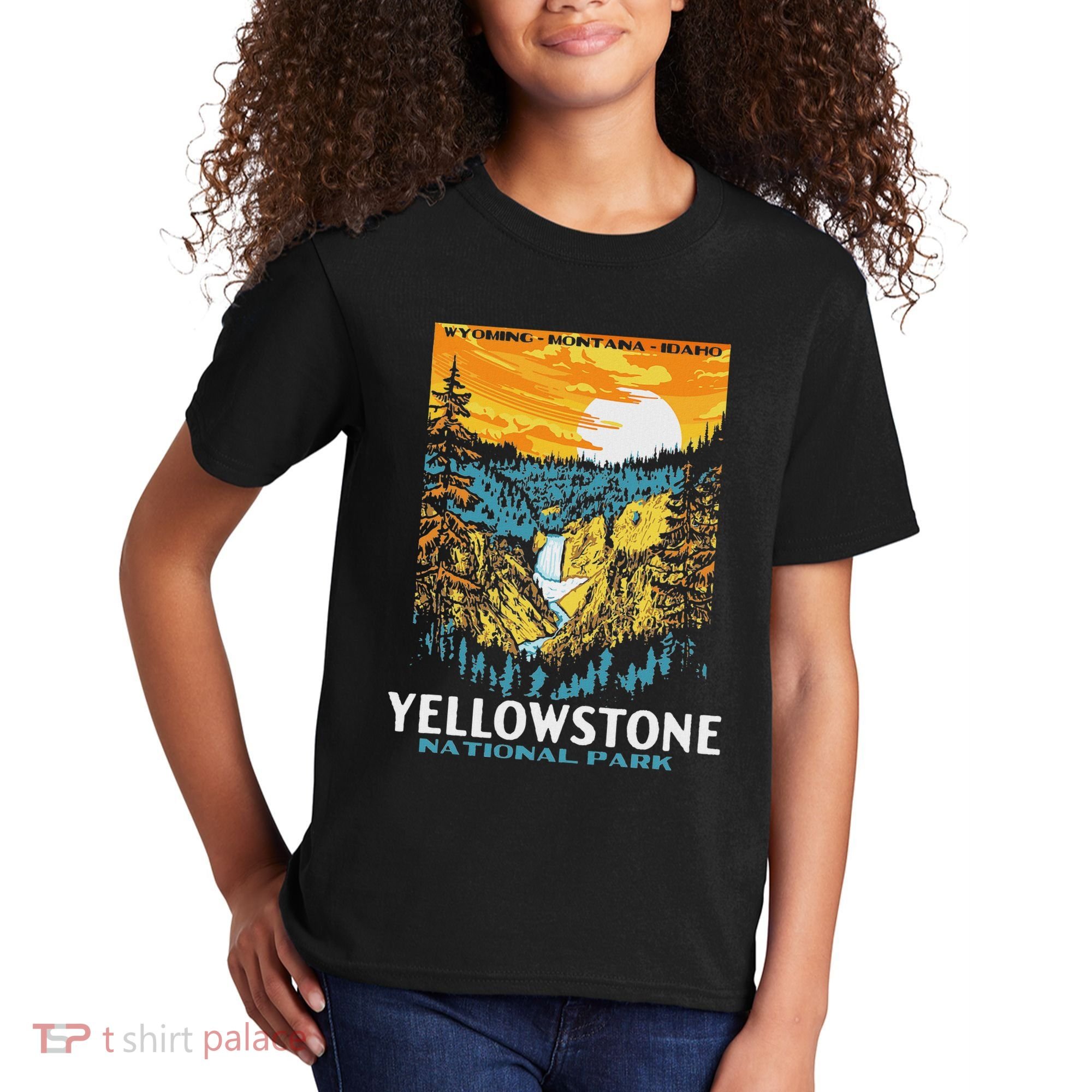 Retro Yellowstone National Park Wpa Style Lower Falls Kids T-Shirt