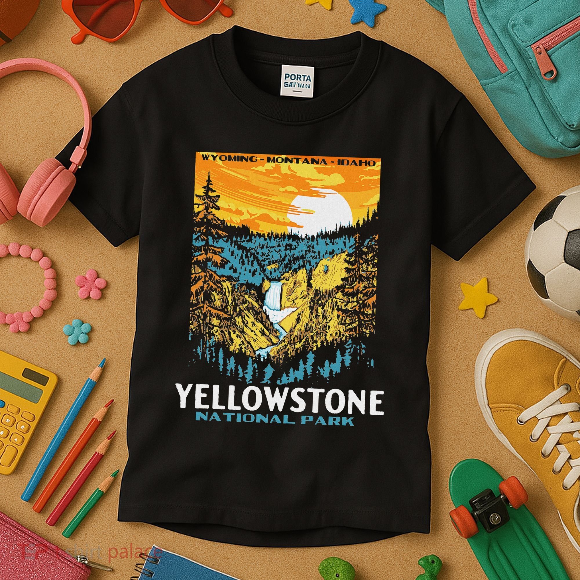 Retro Yellowstone National Park Wpa Style Lower Falls Kids T-Shirt