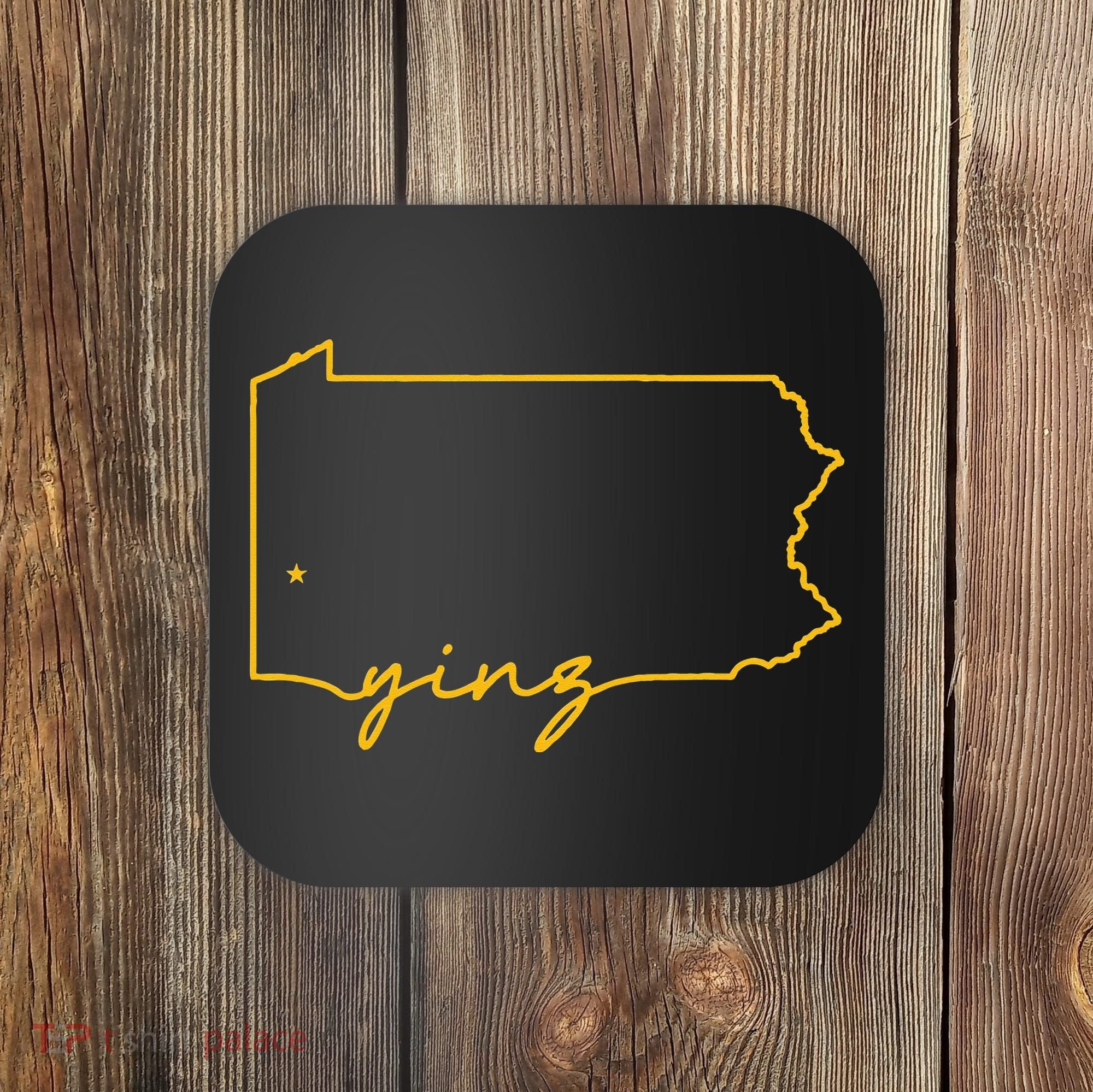 Retro Yinz Pittsburgh PA Home State Outline Coaster