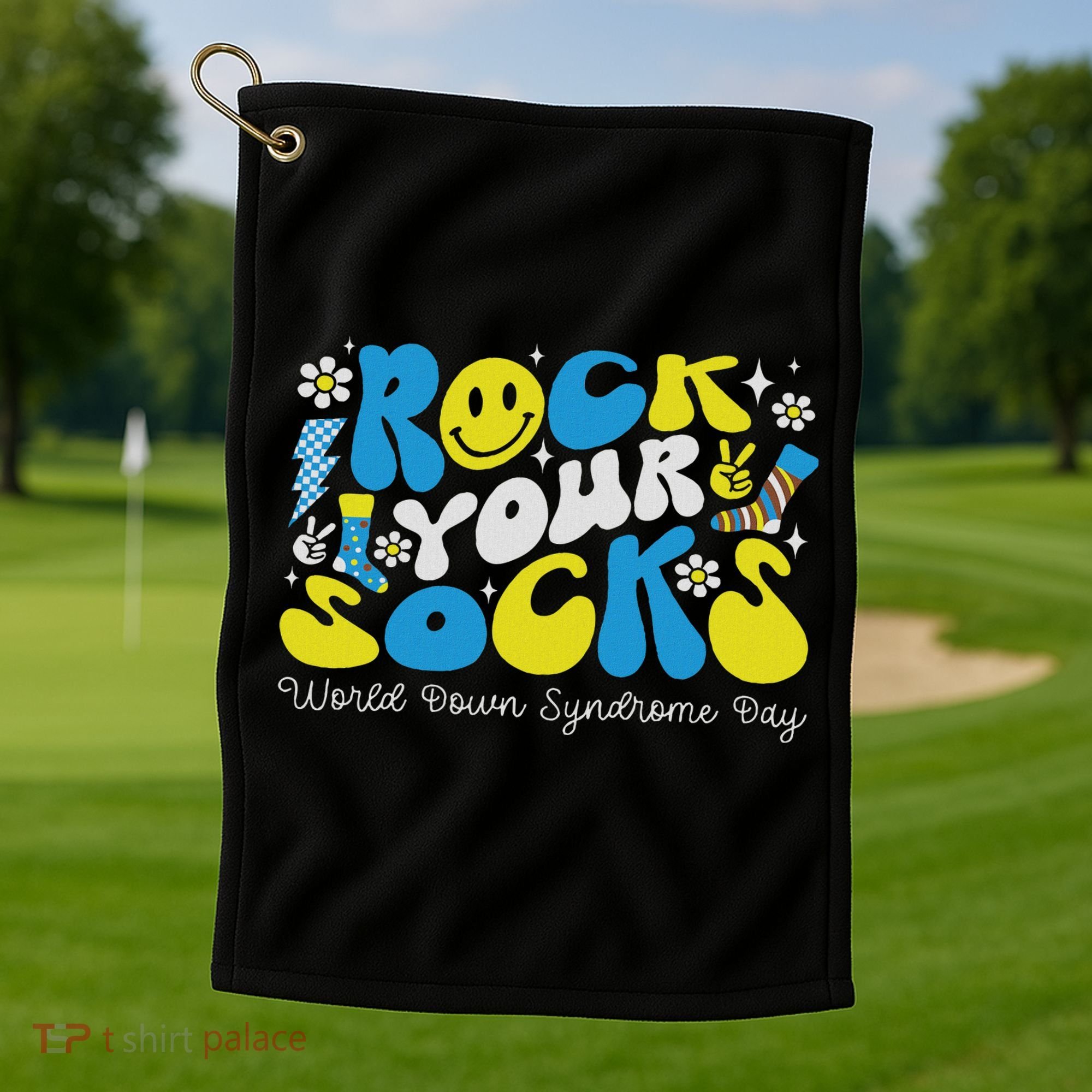 Rock Your Socks Down Syndrome Awareness Day Groovy Wdsd Golf Towel