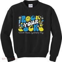 Rock Your Socks Down Syndrome Awareness Day Groovy Wdsd Kids Sweatshirt thumb 0