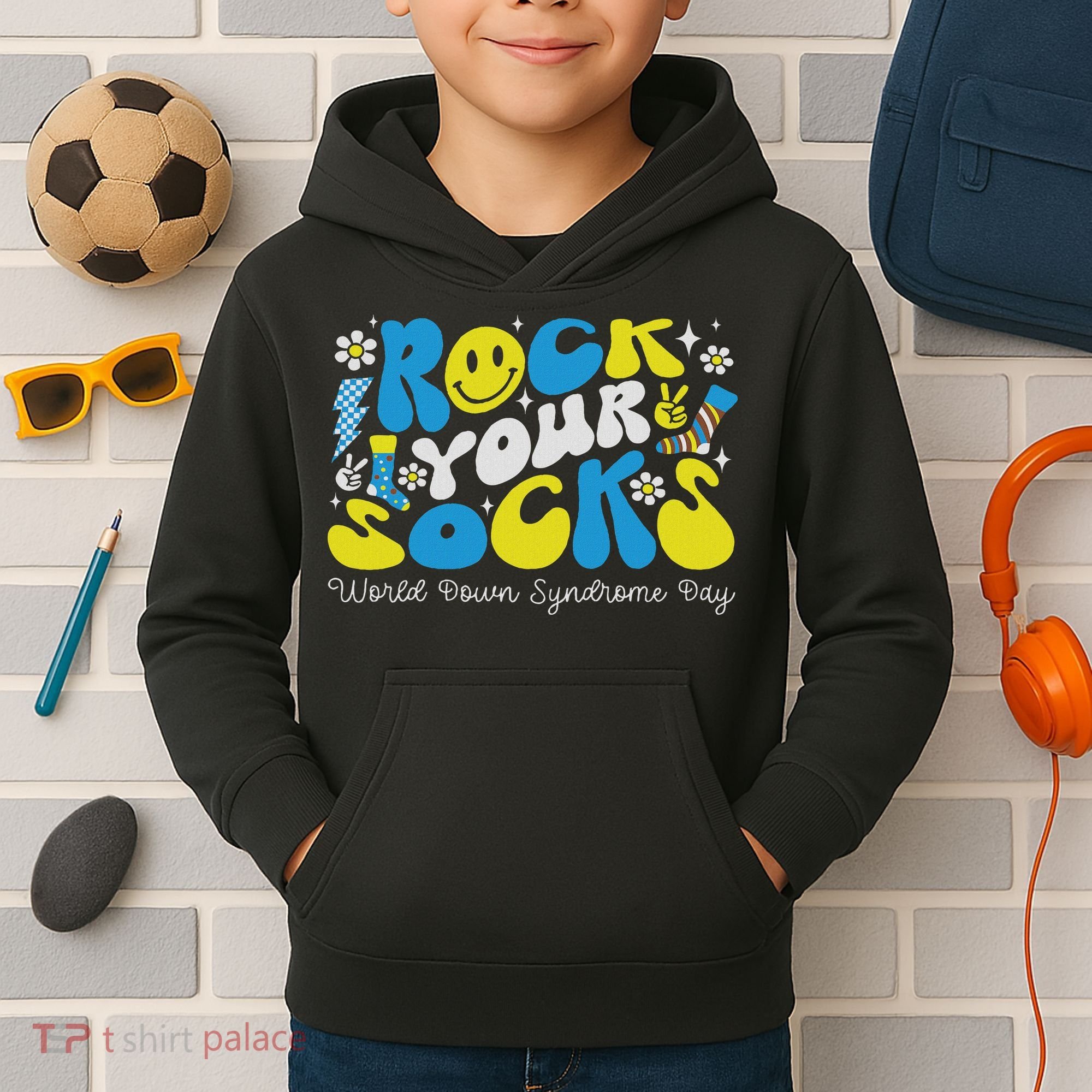 Rock Your Socks Down Syndrome Awareness Day Groovy Wdsd Kids Hoodie