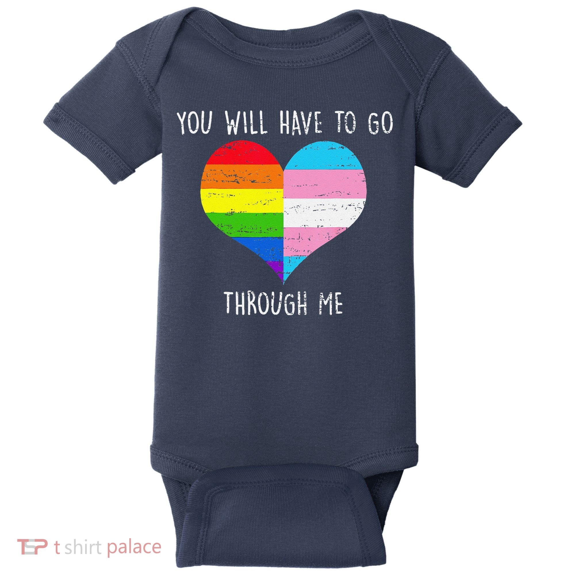 Retro You Will Have To Go Through Me Lgbtq Transg Baby Bodysuit