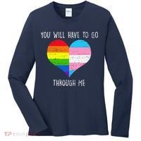 Retro You Will Have To Go Through Me Lgbtq Transg Women's Long Sleeve Shirt thumb 0