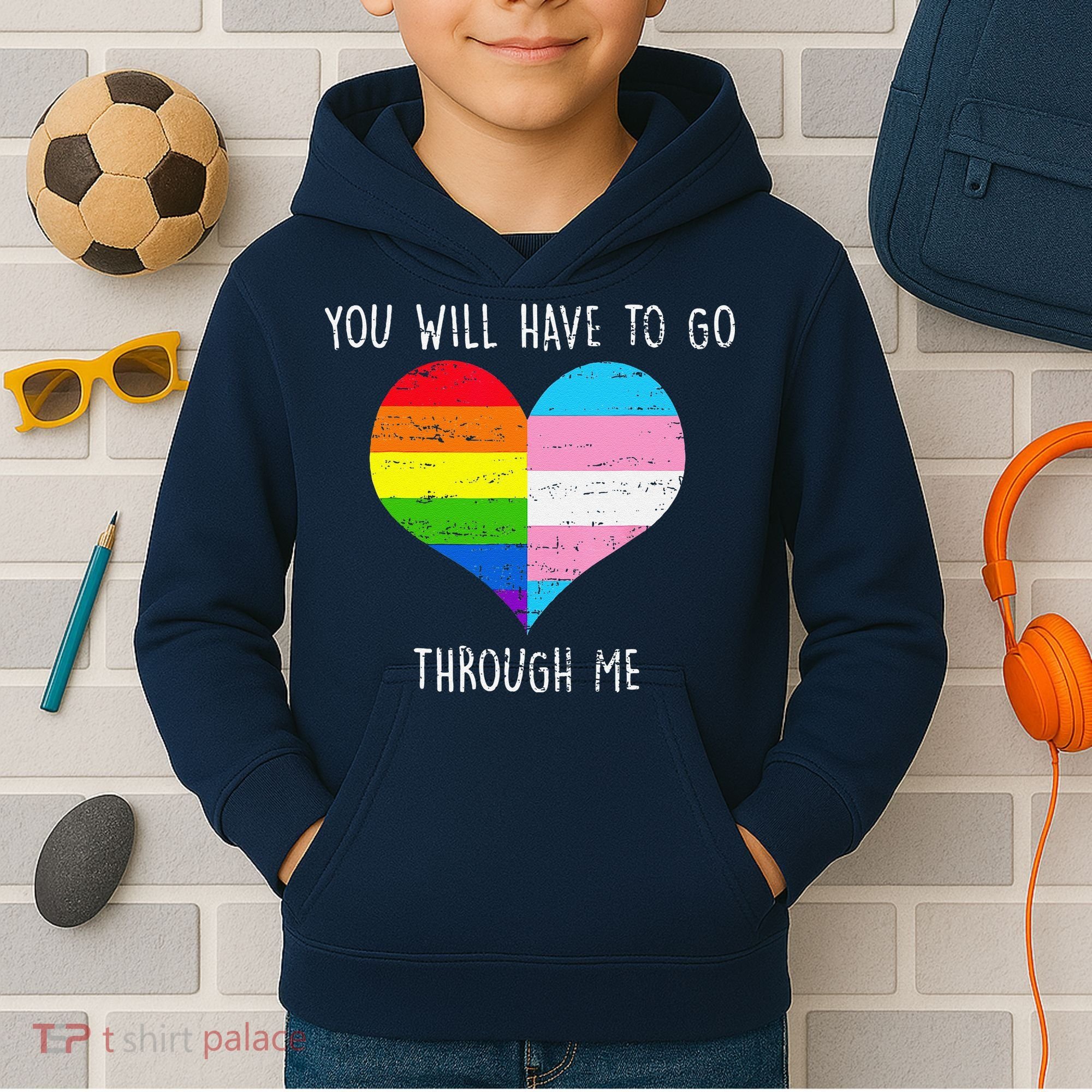 Retro You Will Have To Go Through Me Lgbtq Transg Kids Hoodie