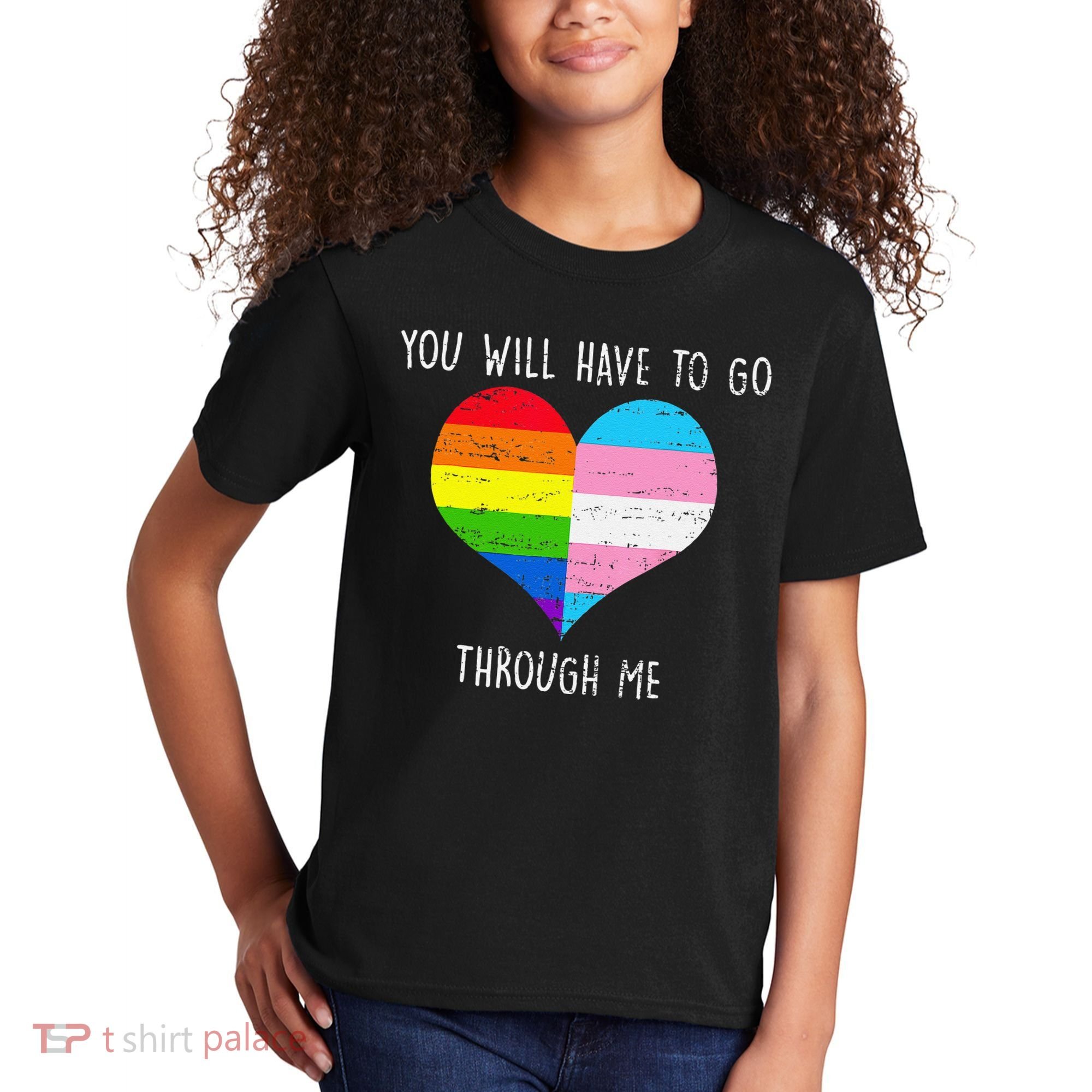Retro You Will Have To Go Through Me Lgbtq Transg Kids T-Shirt