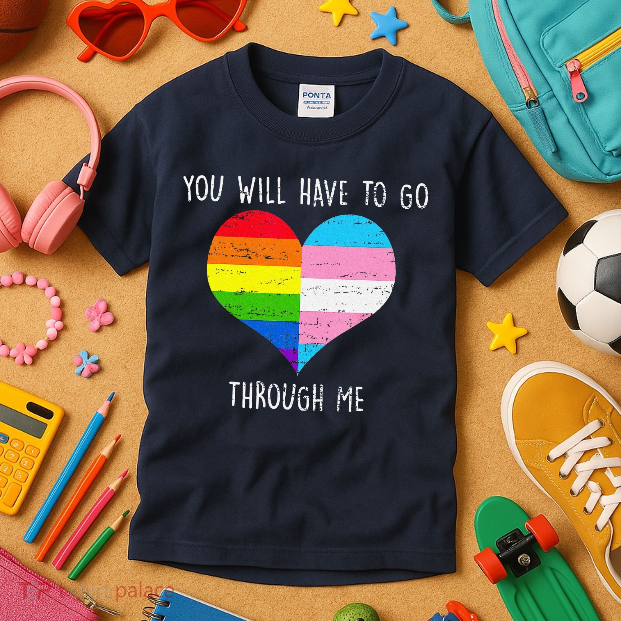 Retro You Will Have To Go Through Me Lgbtq Transg Kids T-Shirt