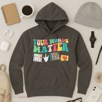 Retro Your Words Matters Speech Therapy Specialist Hoodie thumb 3