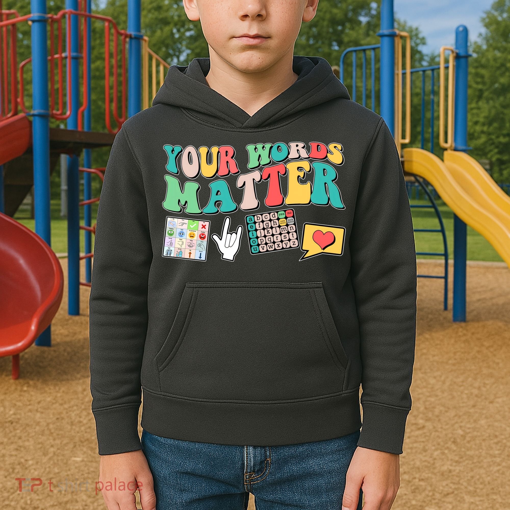 Retro Your Words Matters Speech Therapy Specialist Kids Hoodie