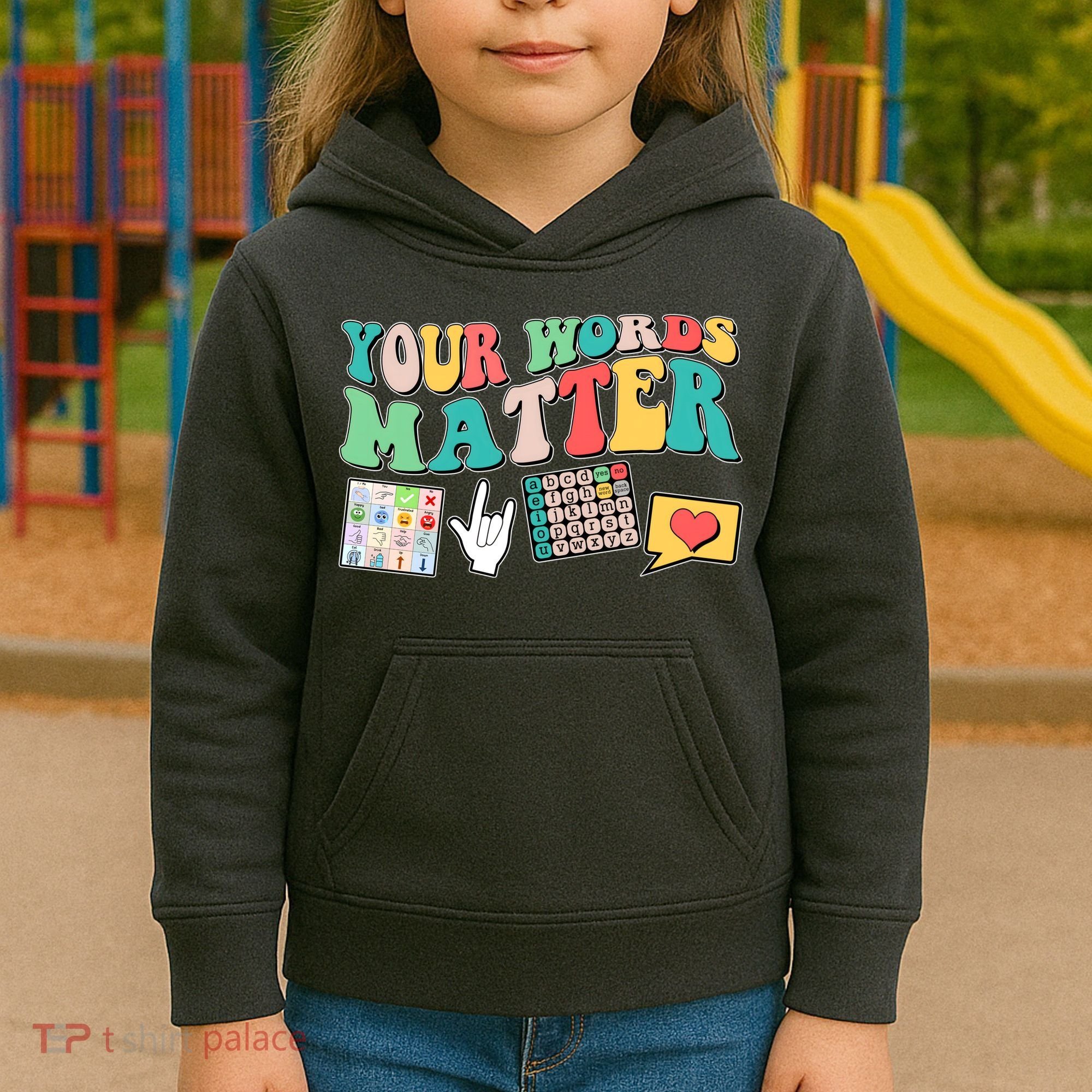 Retro Your Words Matters Speech Therapy Specialist Kids Hoodie