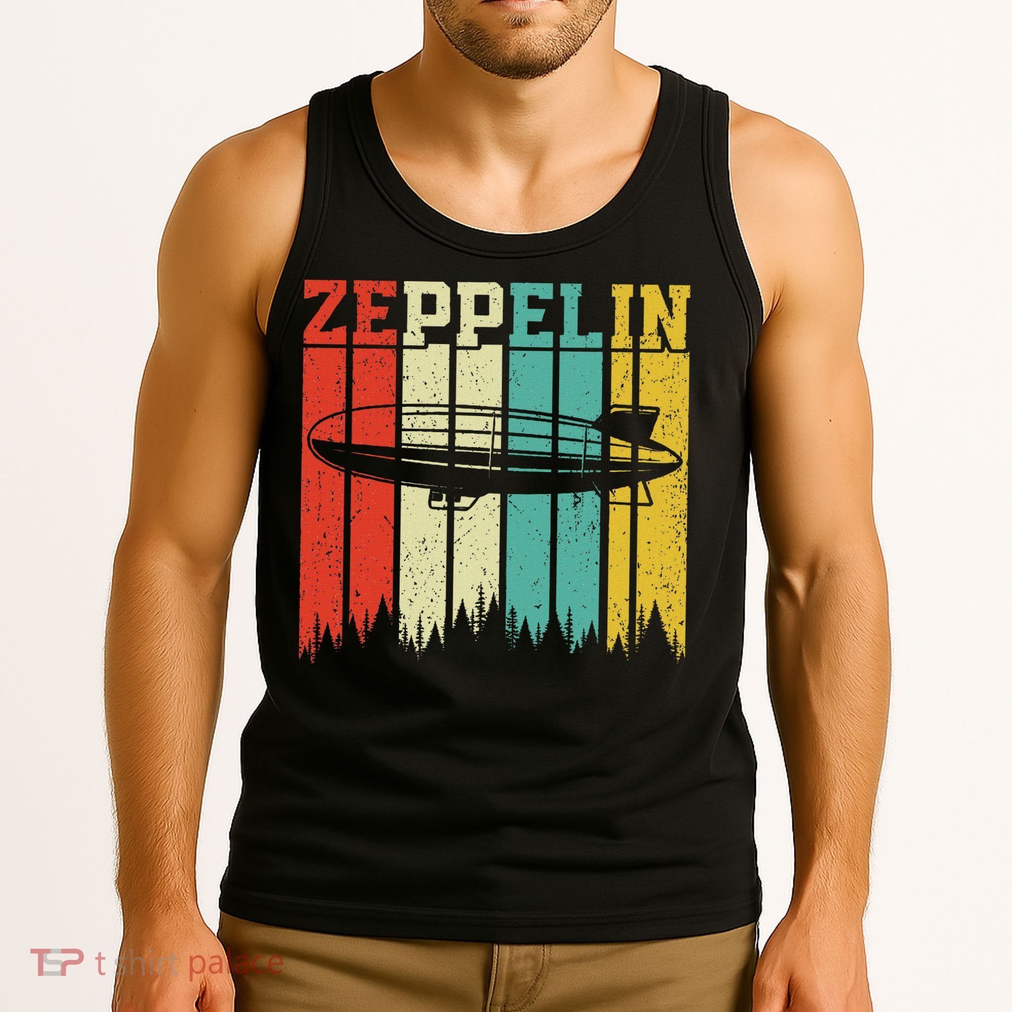 Retro Zeppelin 70s 80s Dirigible Airship Zepelin Zepplin Tank Top