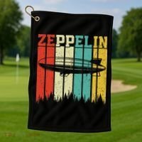 Retro Zeppelin 70s 80s Dirigible Airship Zepelin Zepplin Golf Towel thumb 1