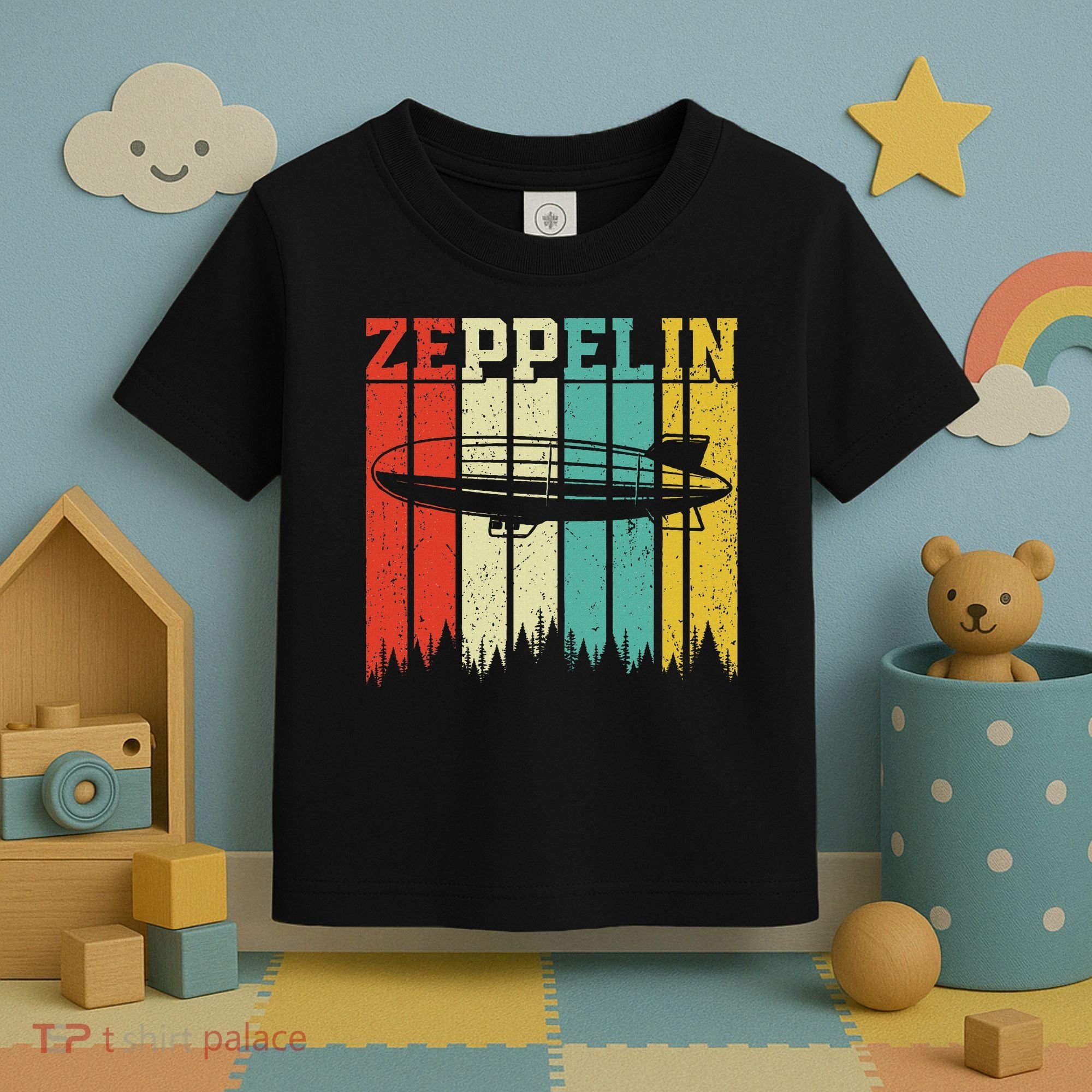 Retro Zeppelin 70s 80s Dirigible Airship Zepelin Zepplin Toddler T-Shirt