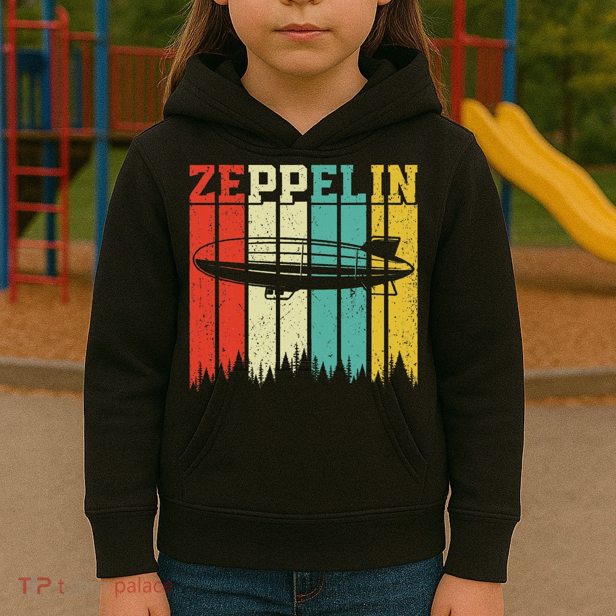 Retro Zeppelin 70s 80s Dirigible Airship Zepelin Zepplin Kids Hoodie