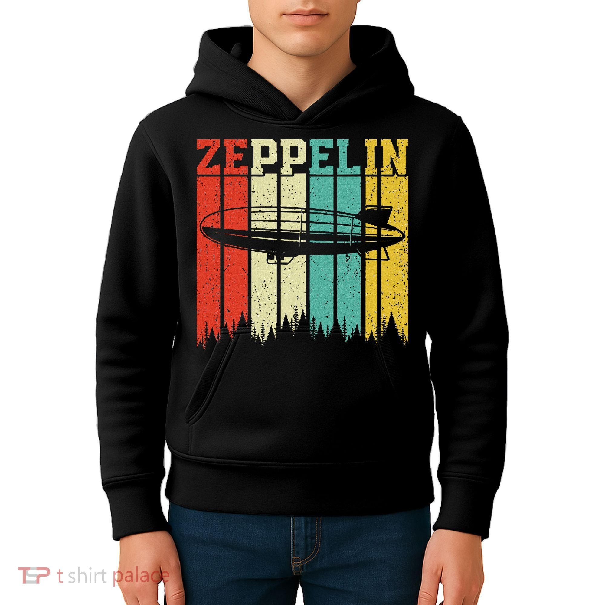 Retro Zeppelin 70s 80s Dirigible Airship Zepelin Zepplin Kids Hoodie
