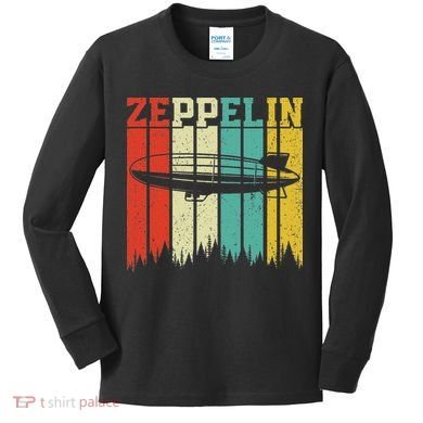 Retro Zeppelin 70s 80s Dirigible Airship Zepelin Zepplin Kids Long Sleeve Shirt