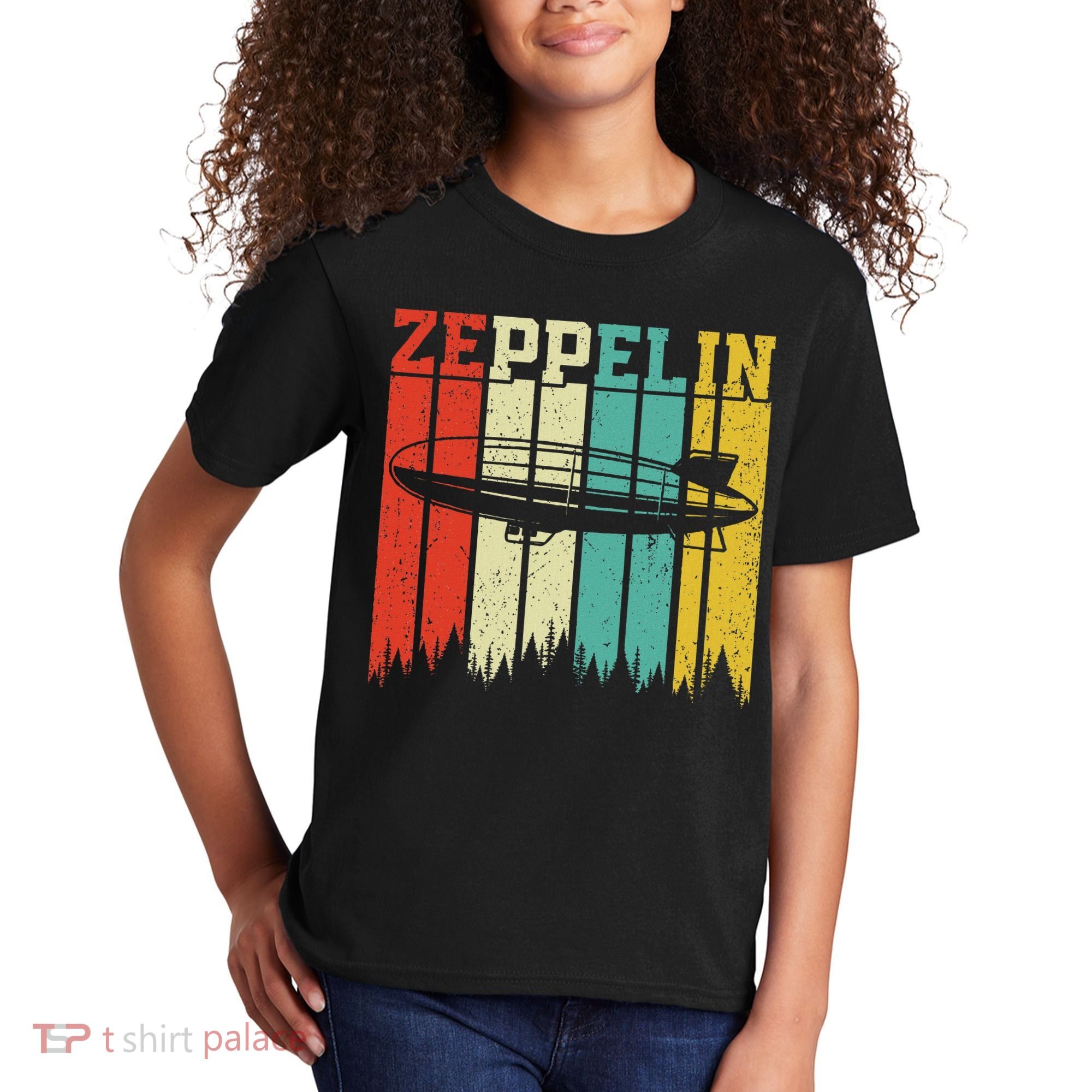 Retro Zeppelin 70s 80s Dirigible Airship Zepelin Zepplin Kids T-Shirt