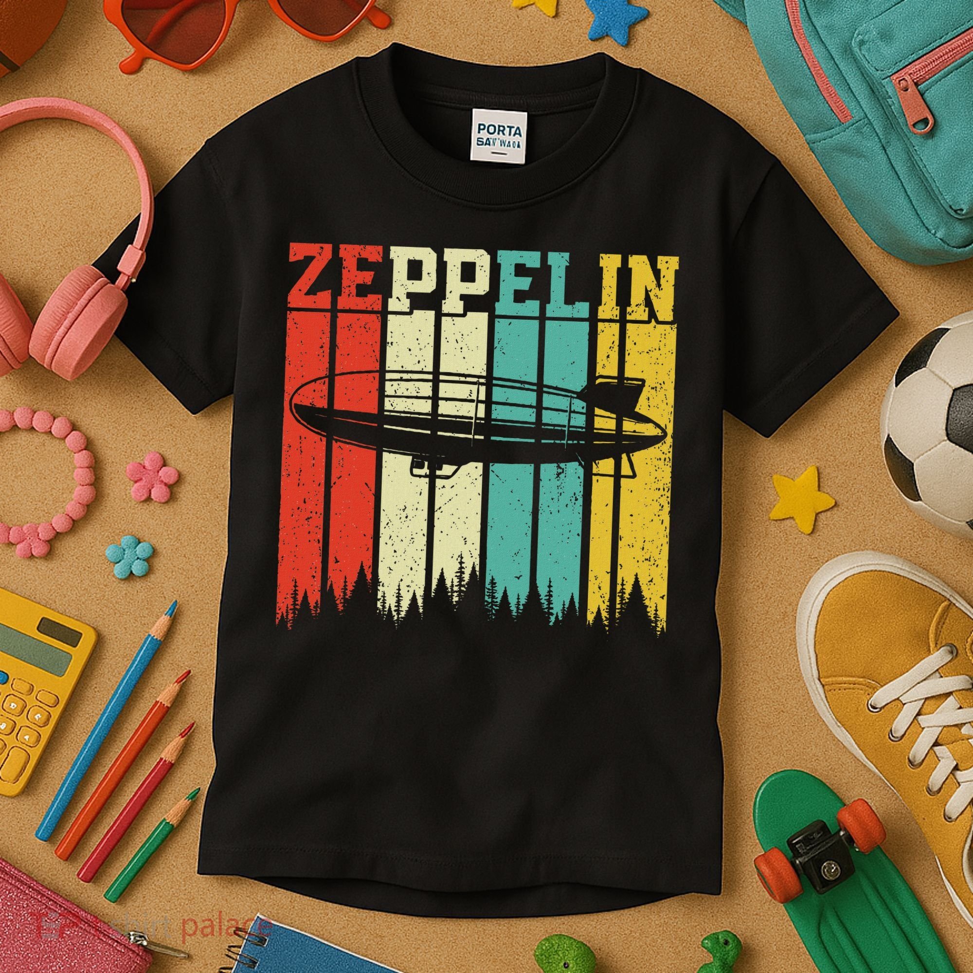Retro Zeppelin 70s 80s Dirigible Airship Zepelin Zepplin Kids T-Shirt