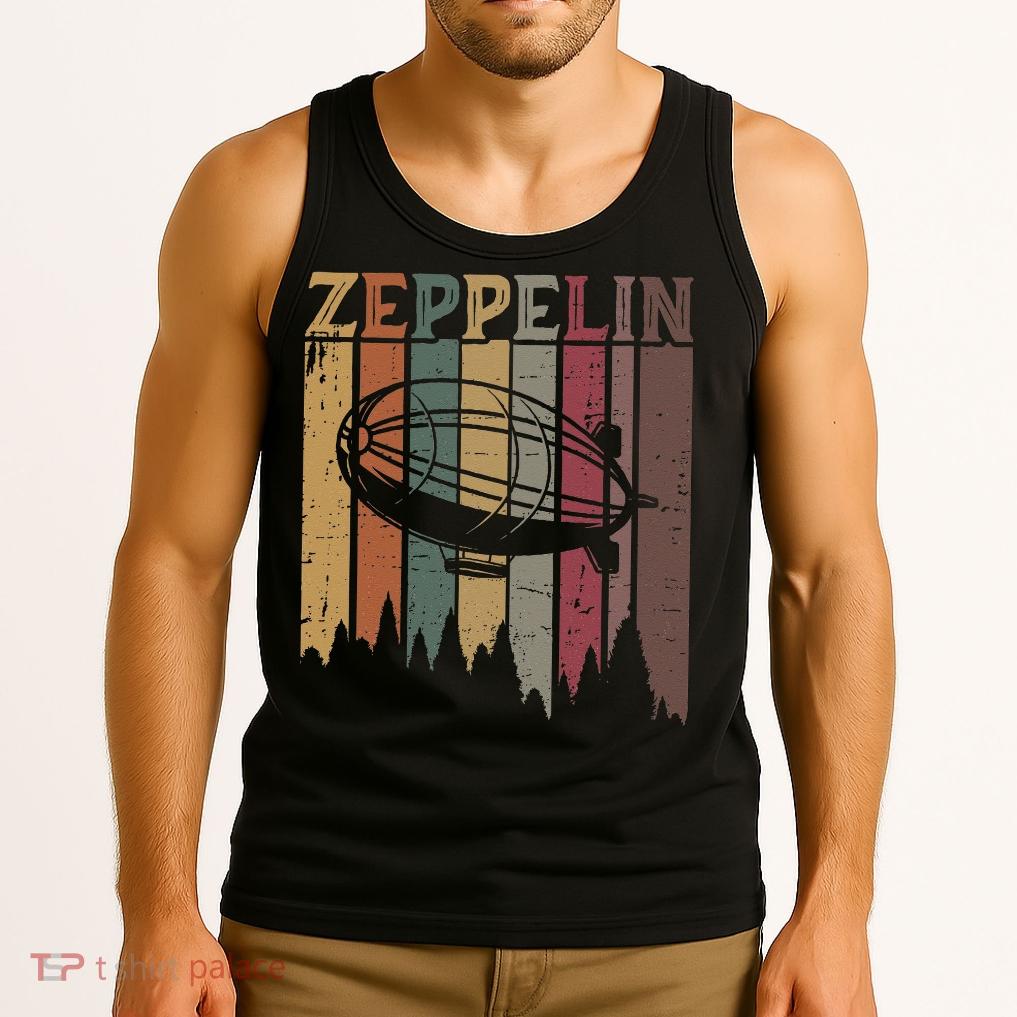 Retro Zeppelin 70s 80s Dirigible Airship Zepelin Zepplin Tank Top