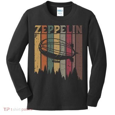 Retro Zeppelin 70s 80s Dirigible Airship Zepelin Zepplin Kids Long Sleeve Shirt