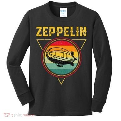 Retro Zeppelin Funny Dirigible Blimp Airship 70s 80s Kids Long Sleeve Shirt