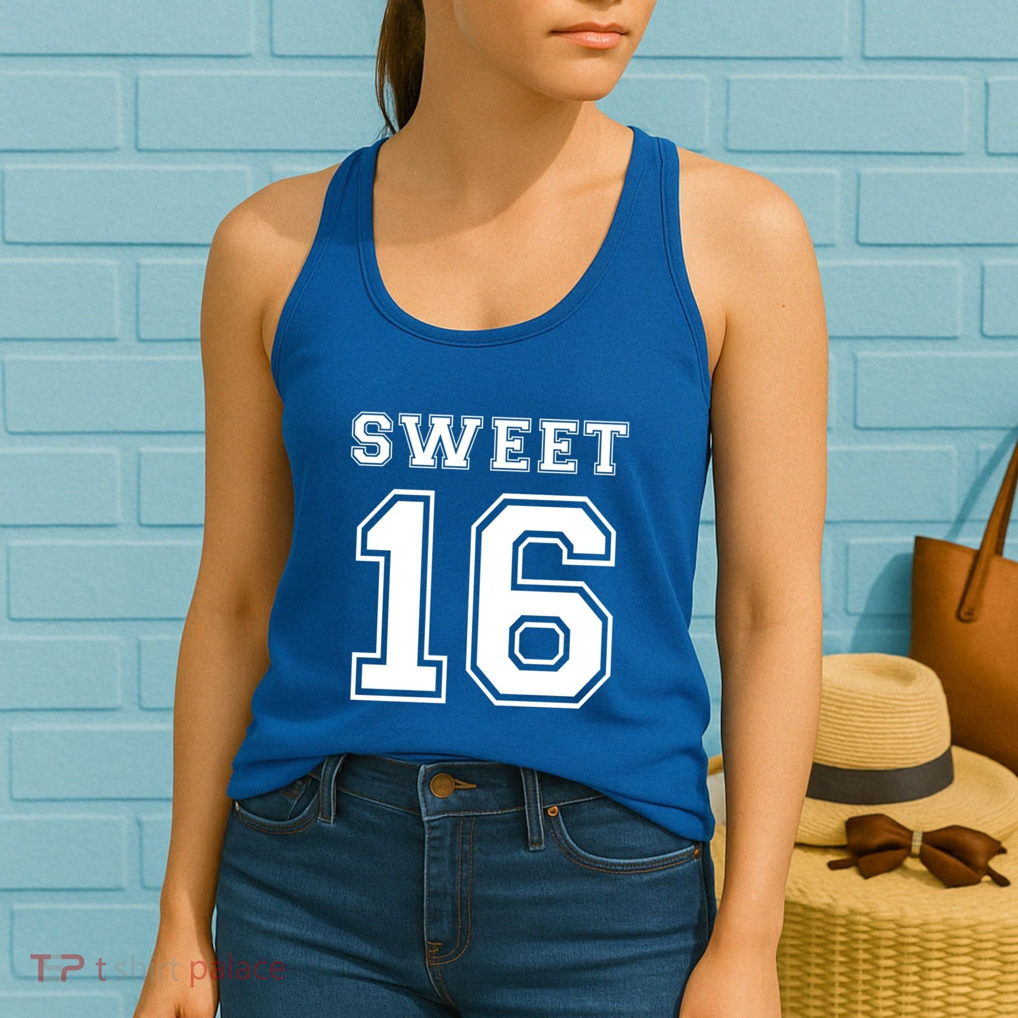 Sweet 16 Birthday Party N Football Jersey Graphic Gift Women's Tank Top