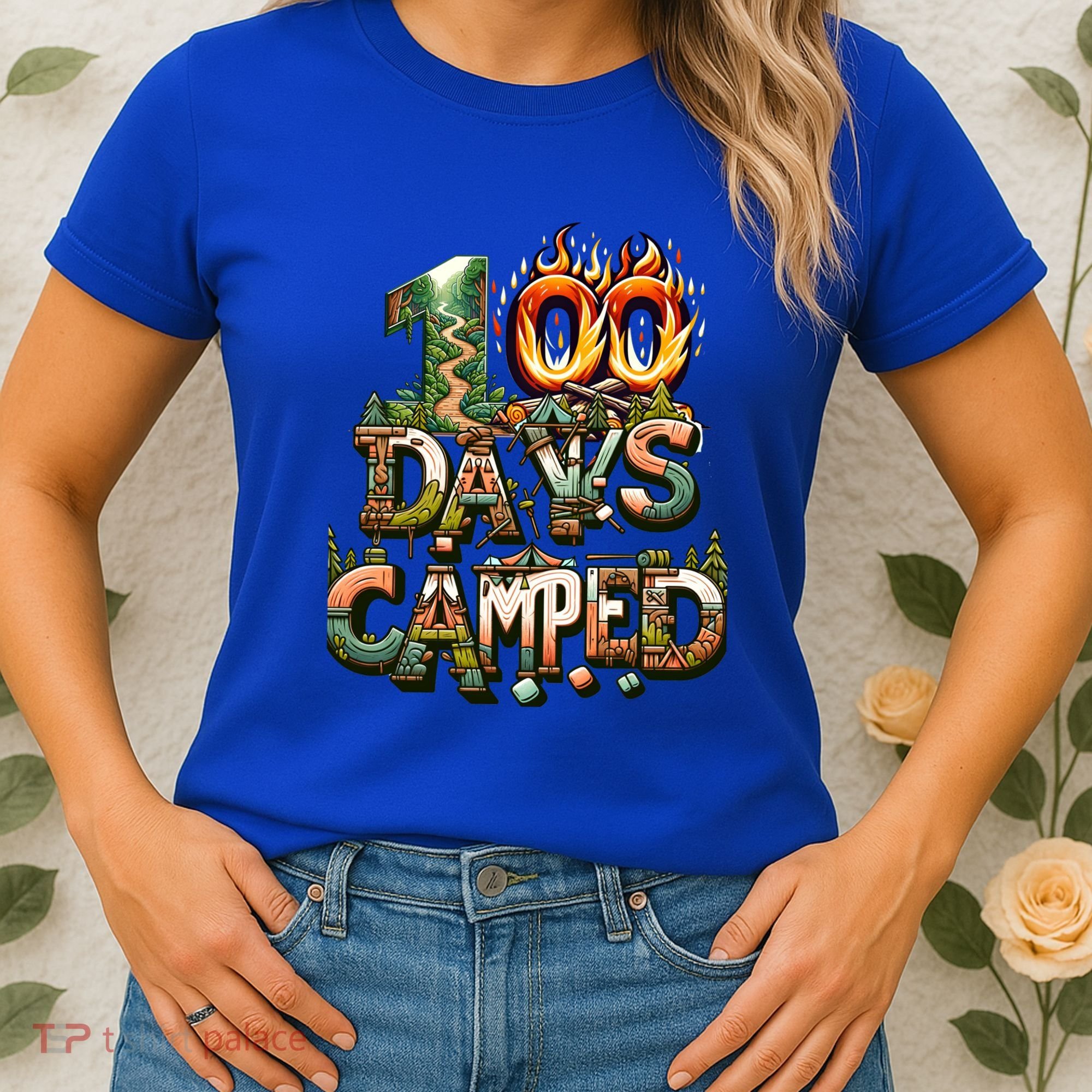School 100 Days Camped Forest And Camp Fires Back To School Gift Women's T-Shirt