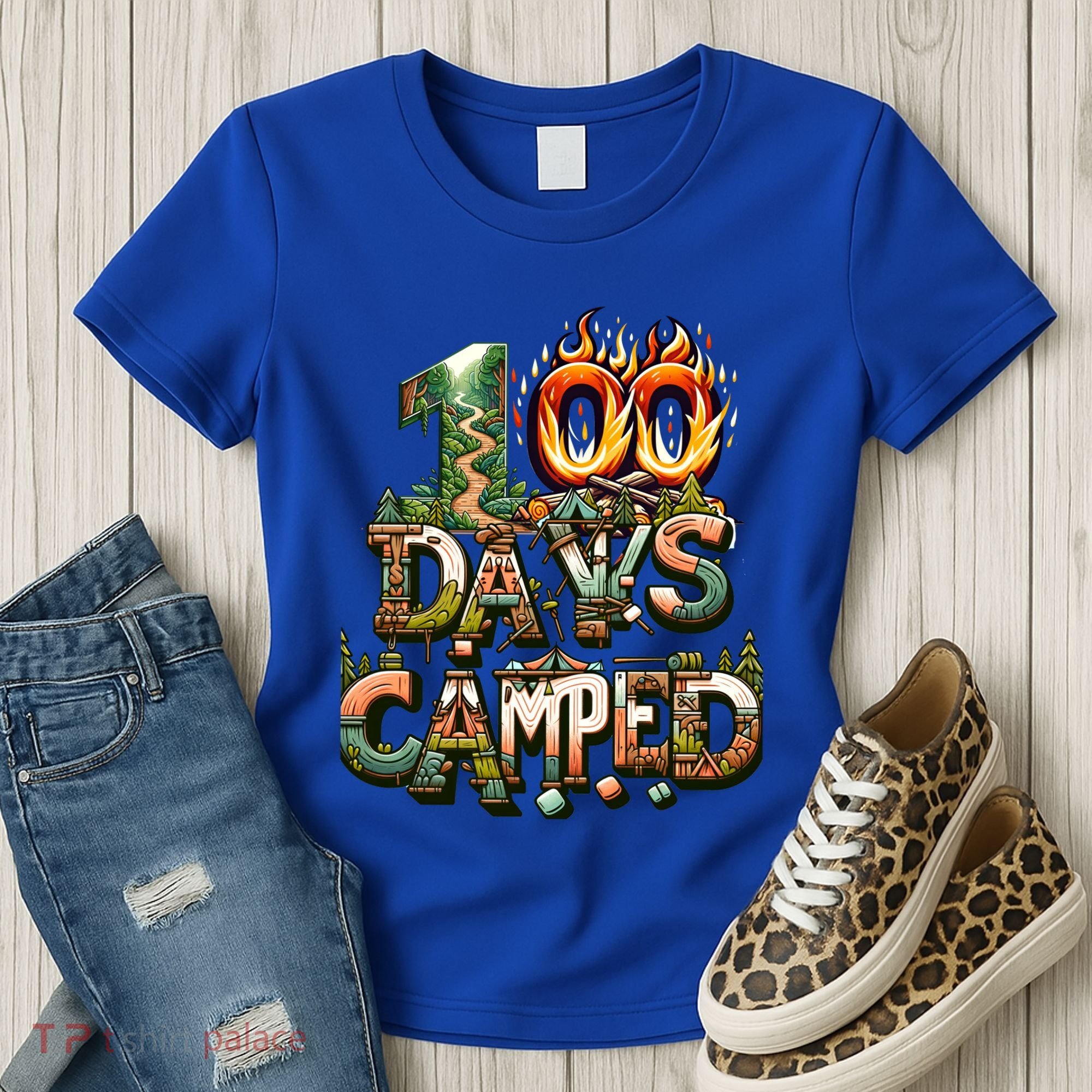 School 100 Days Camped Forest And Camp Fires Back To School Gift Women's T-Shirt