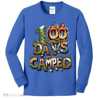 School 100 Days Camped Forest And Camp Fires Back To School Gift Kids Long Sleeve Shirt
