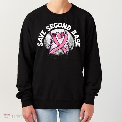 Save 2nd Base Baseball Player Breast Cancer Awareness Women's Sweatshirt