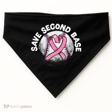 Save 2nd Base Baseball Player Breast Cancer Awareness USA-Made Doggie Bandana