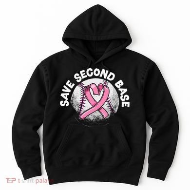 Save 2nd Base Baseball Player Breast Cancer Awareness Hoodie