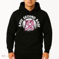 Save 2nd Base Baseball Player Breast Cancer Awareness Hoodie thumb 2