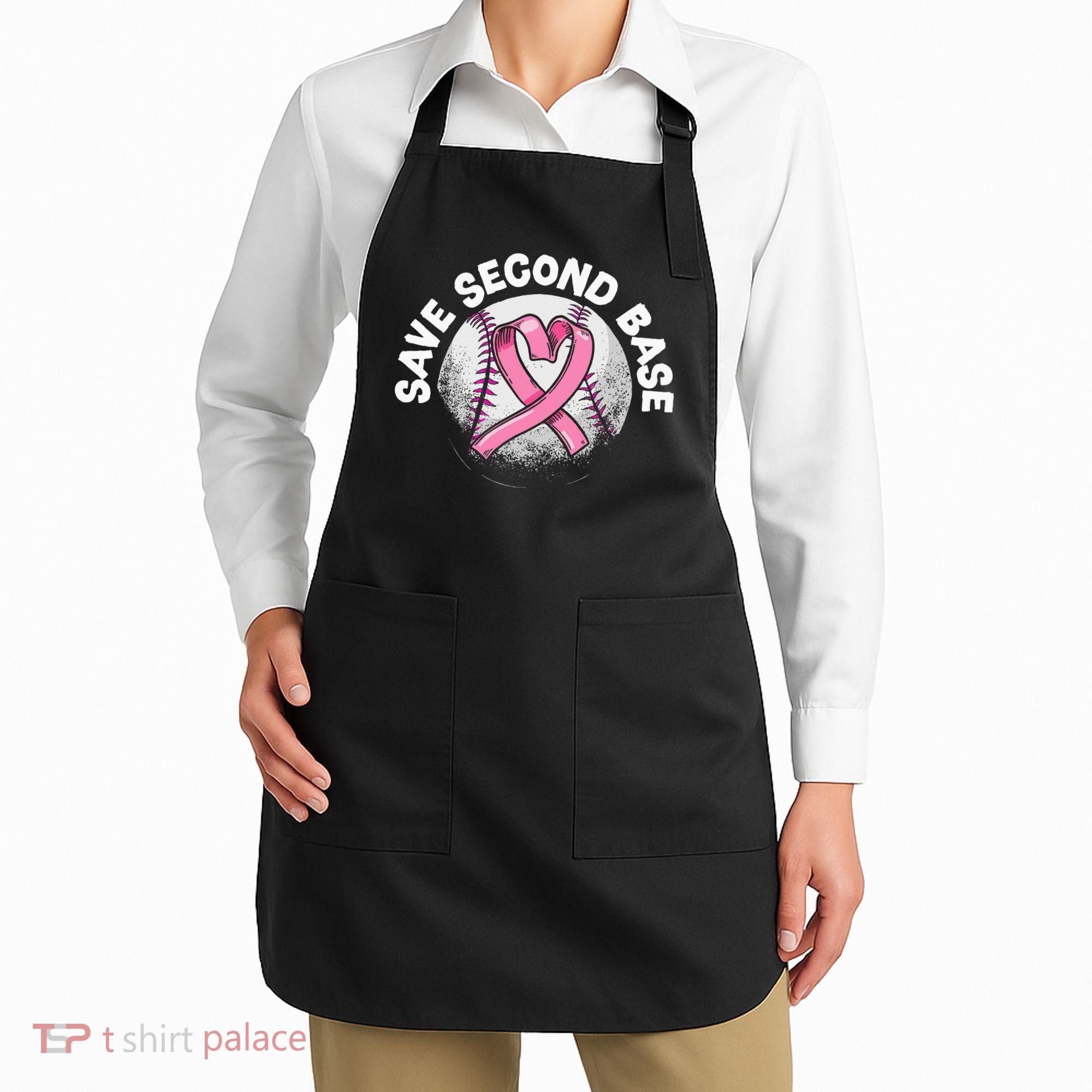 Save 2nd Base Baseball Player Breast Cancer Awareness Apron