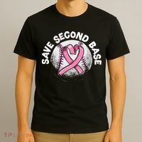 Save 2nd Base Baseball Player Breast Cancer Awareness T-Shirt thumb 3